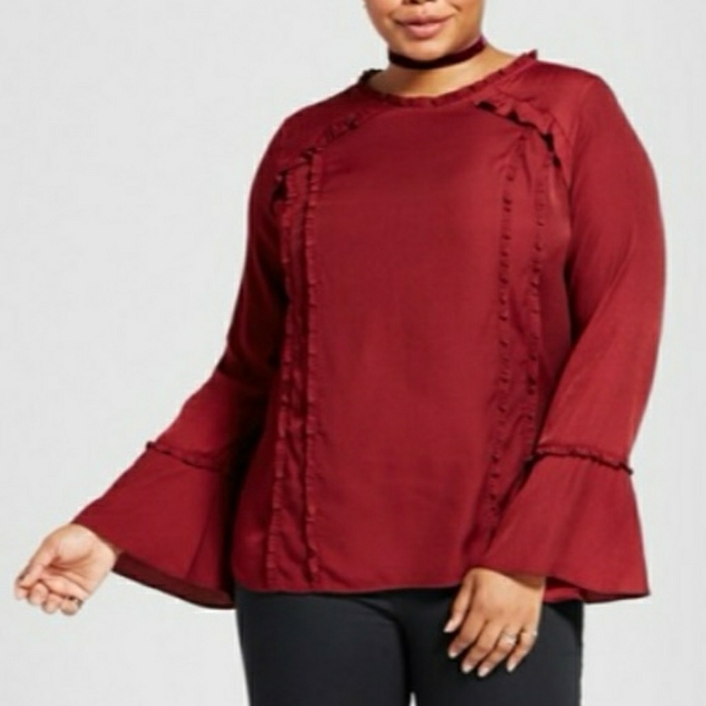 Plus size red ruffled shirt